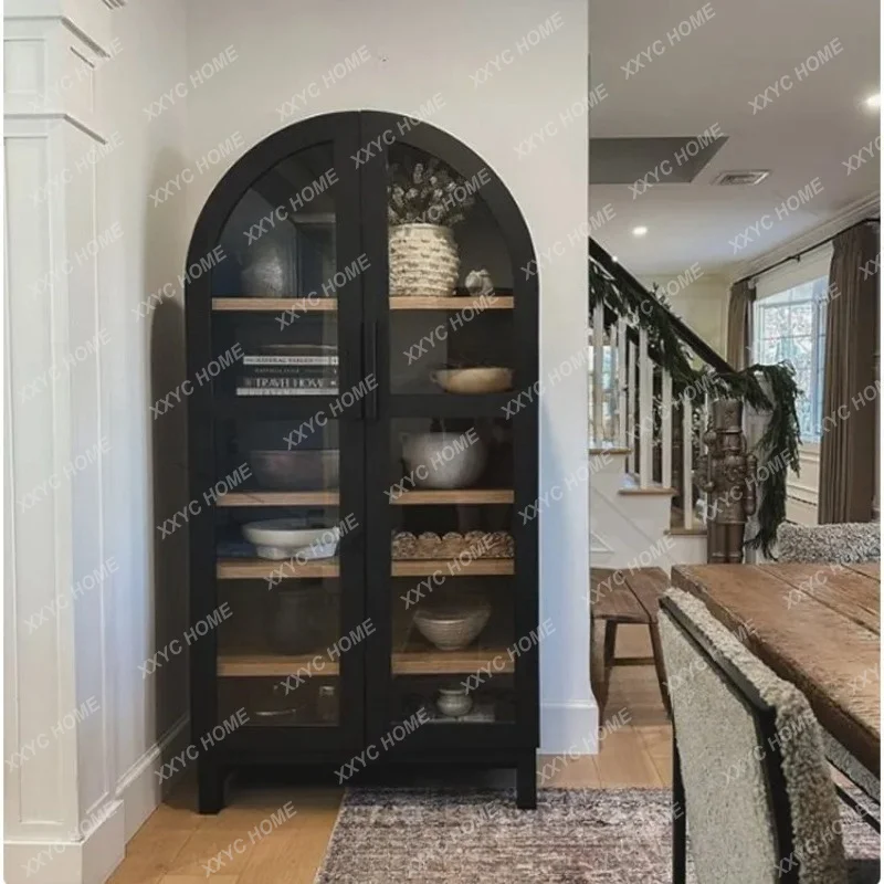 XX retro solid wood bookcase villa log color display cabinet