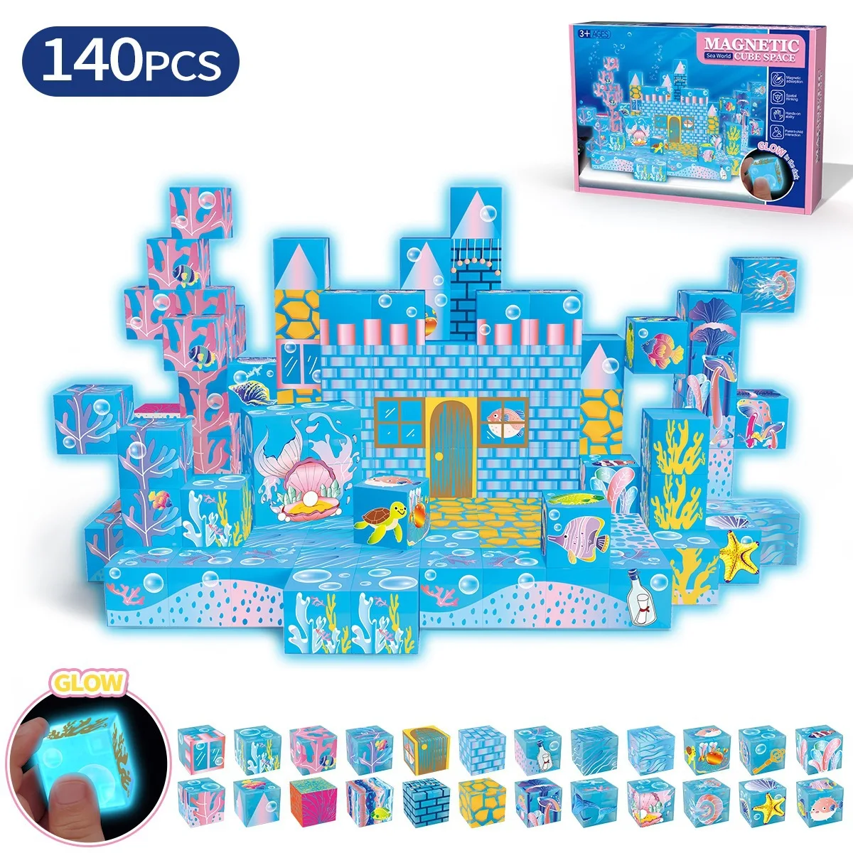 كتل مغناطيسية مضيئة مجموعات ألعاب بناء الأطفال بناء المغناطيس المحيط العالم المشهد لعبة مجسمة للهدايا مكعبات مونتيسوري الحسية الجذعية