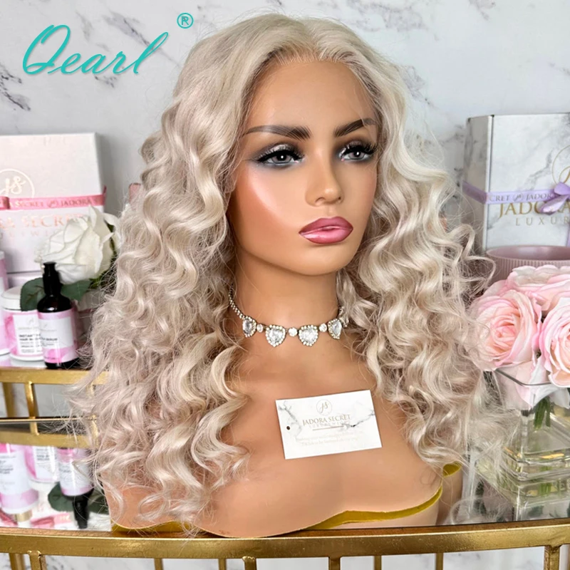 

Human Hair Wigs Glueless Deep Curly Full Lace Wig Icy Blonde Lace Frontal Wig 13x6 HD Transparent 100% Brazilian Virgin Qearl