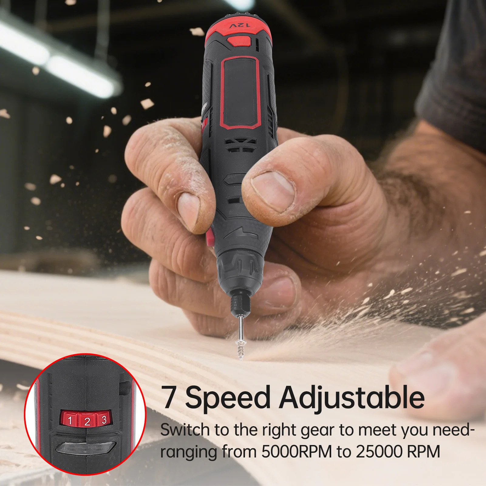 Bezprzewodowy grawer elektryczny 12V, mini szlifierka, polerka, 231 akcesoriów, 7 prędkości, 5000-25000 obr./min, kompaktowy, lekki.