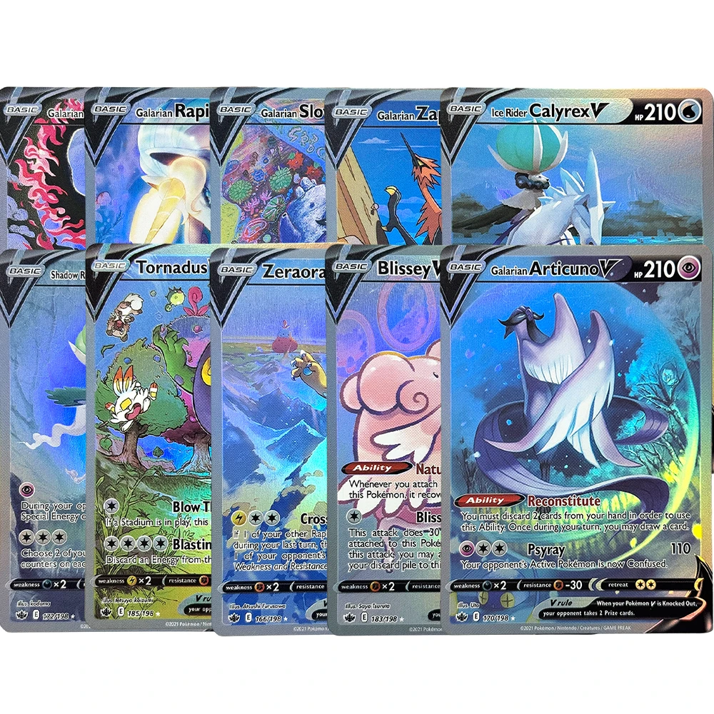 PKM PTCG Chilling Reign (CRE) V Foil Proxy Game Cards Zeraora/Shadow Rider Calyrex/Galarian Slowking/Galarian Moltres/Blissey V