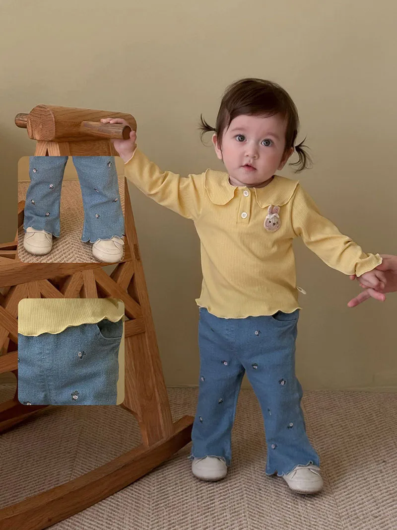 MILANCEL جديد الخريف الاطفال جرس قيعان 9M-5T الحلو المطرزة الزهور الفتيات سراويل تقليدية النسخة الكورية بناطيل أطفال