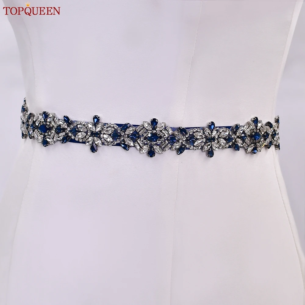 Topqueen azul marinho vestido faixa de fita de casamento cinto completo strass artesanal faixa de noiva acessórios de cinto de dama de honra S38-ML