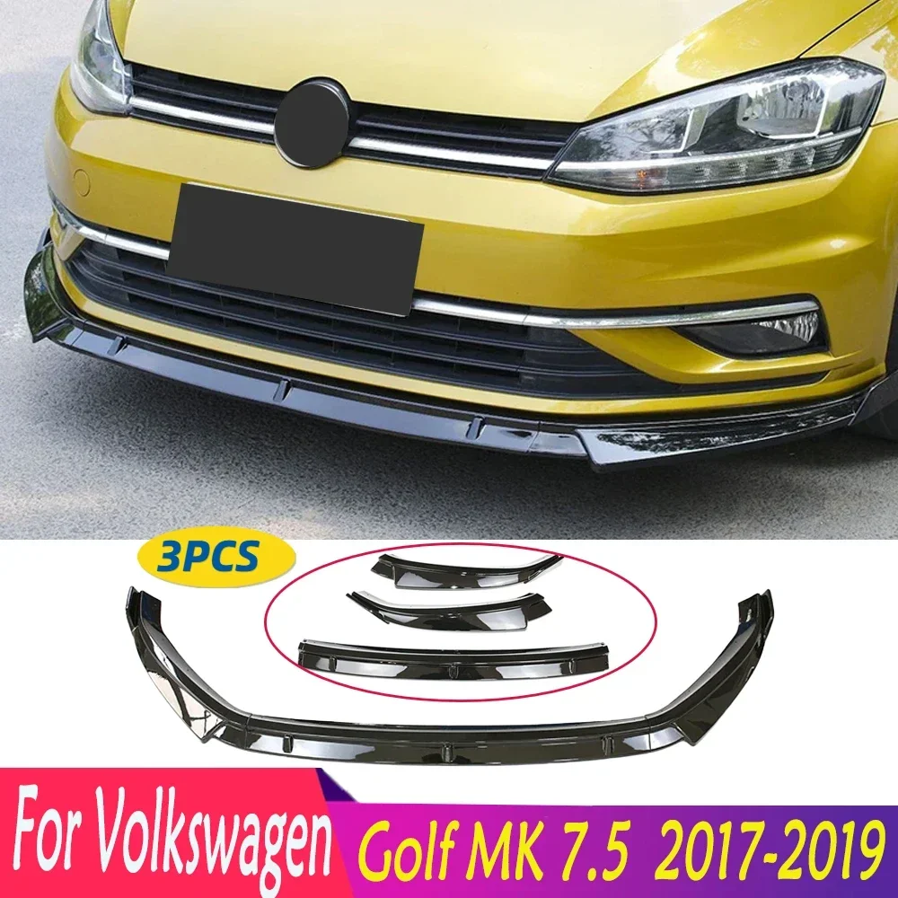 

For Volkswagen Golf MK7.5 2017 2018 2019 High Quality Car Gloss Black Carbon Look Front Bumper Lip Diffuser Spoiler Body Kits