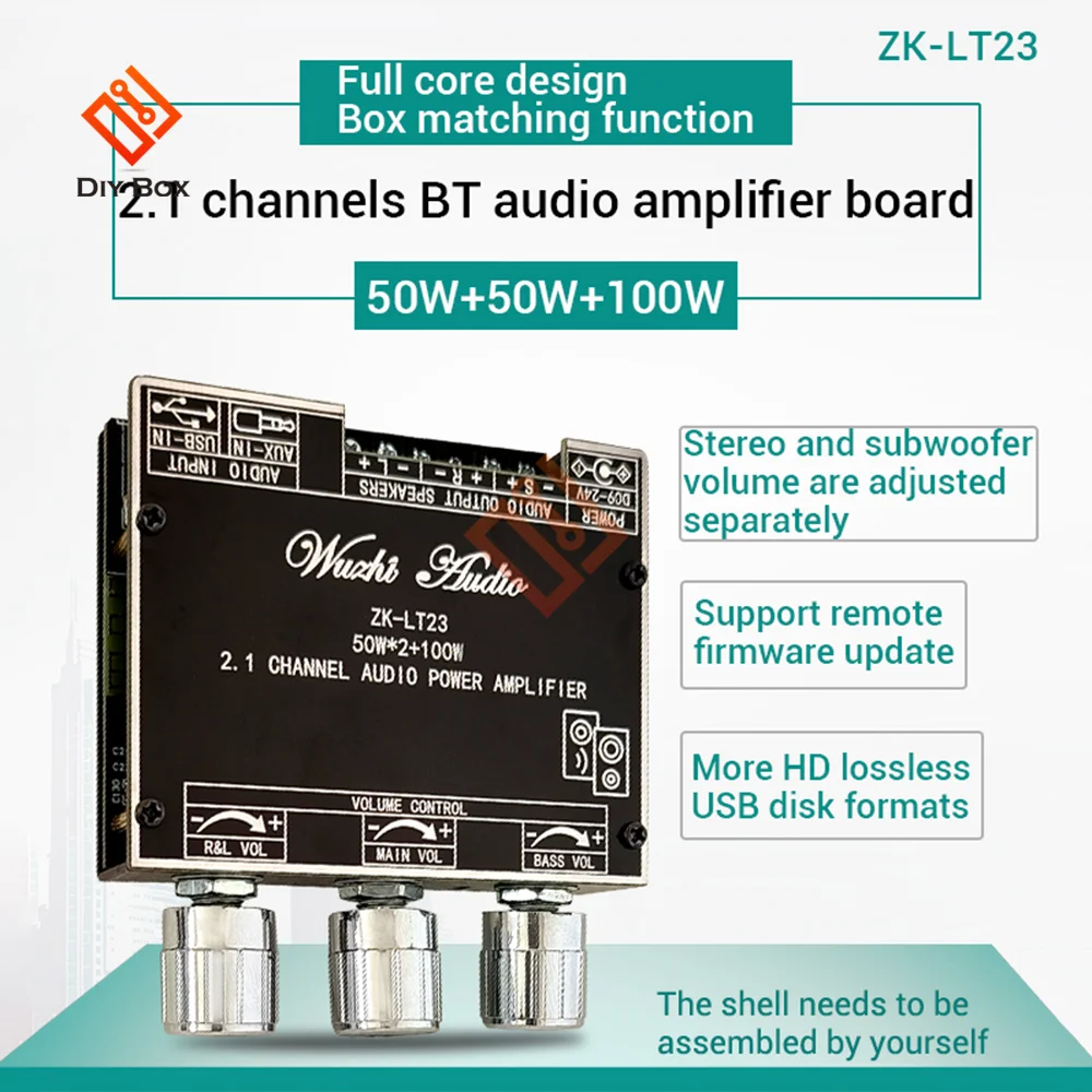 ZK-LT23 50W*2+100W True Wireless 2.1 Channel Subwoofer BT 5.1 Audio Amplifier Power AMP Wuzhi Audio APP