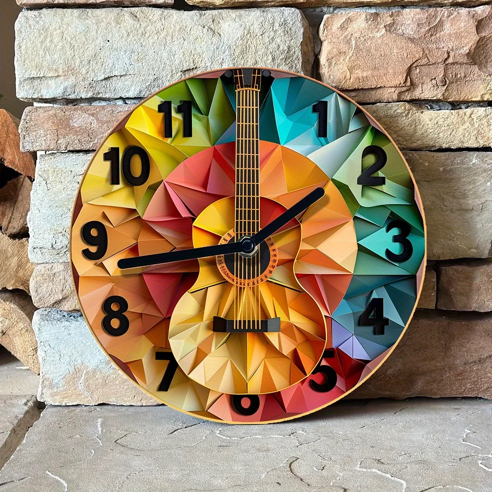 2D Guitar Wall Clock - Silent, DIY Assembly Kit - Perfect for Living Room Decor, Mothers' Day, Fathers' Day, or Any Music Lover!