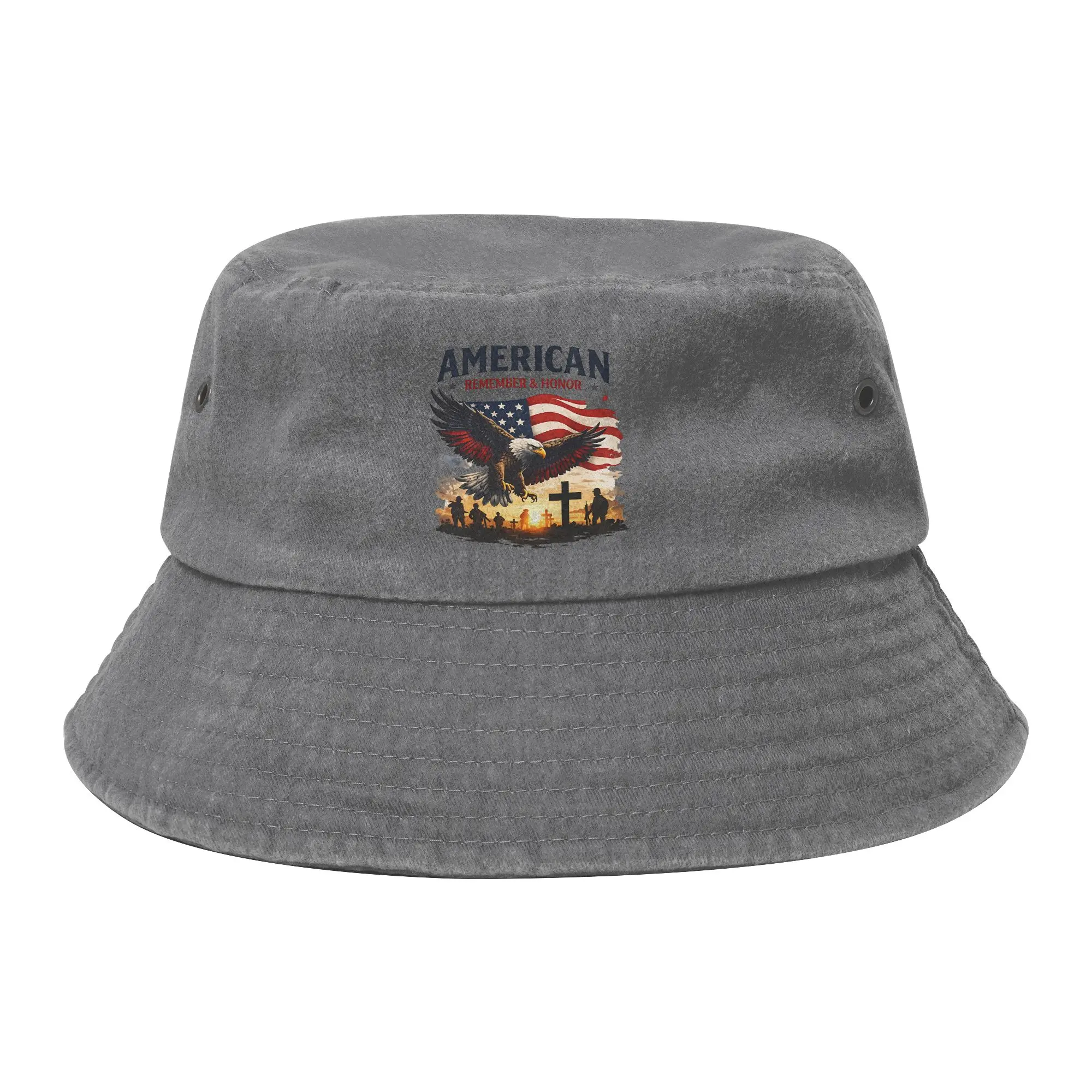 Memorial Day American Eagle Bucket Hat for Women Men Vocation Remember and Honor Distressed Denim Field Hat Outdoor Fishing Caps