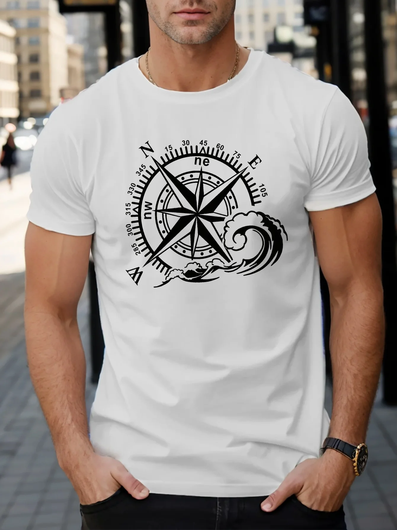 Mens Compass Graphic Tee Casual Short Sleeve T-Shirt Breathable Polyester Summer Fashion Top For Men Perfect for Casual Wear