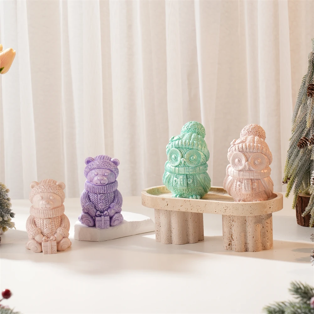 

Concrete Plaster Christmas Owl Silicone Mold Bear Candle Mold Resin Soy Wax Christmas Decor Table Ornament