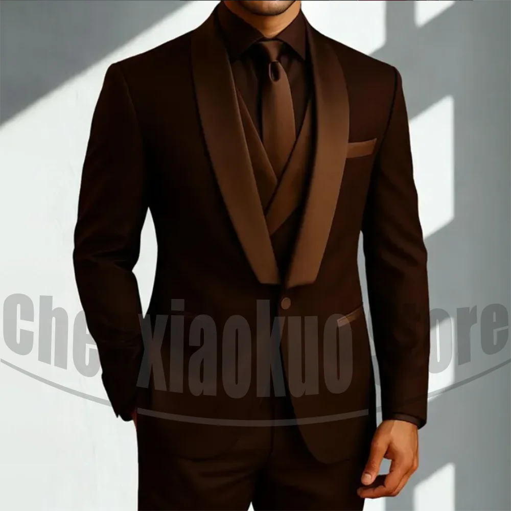 Men's 3 Piece Suit Set with Satin Shawl Lapel One Button Slim Fit Blazer Vest & Pants Fashion Wedding Party Prom Tuxedo