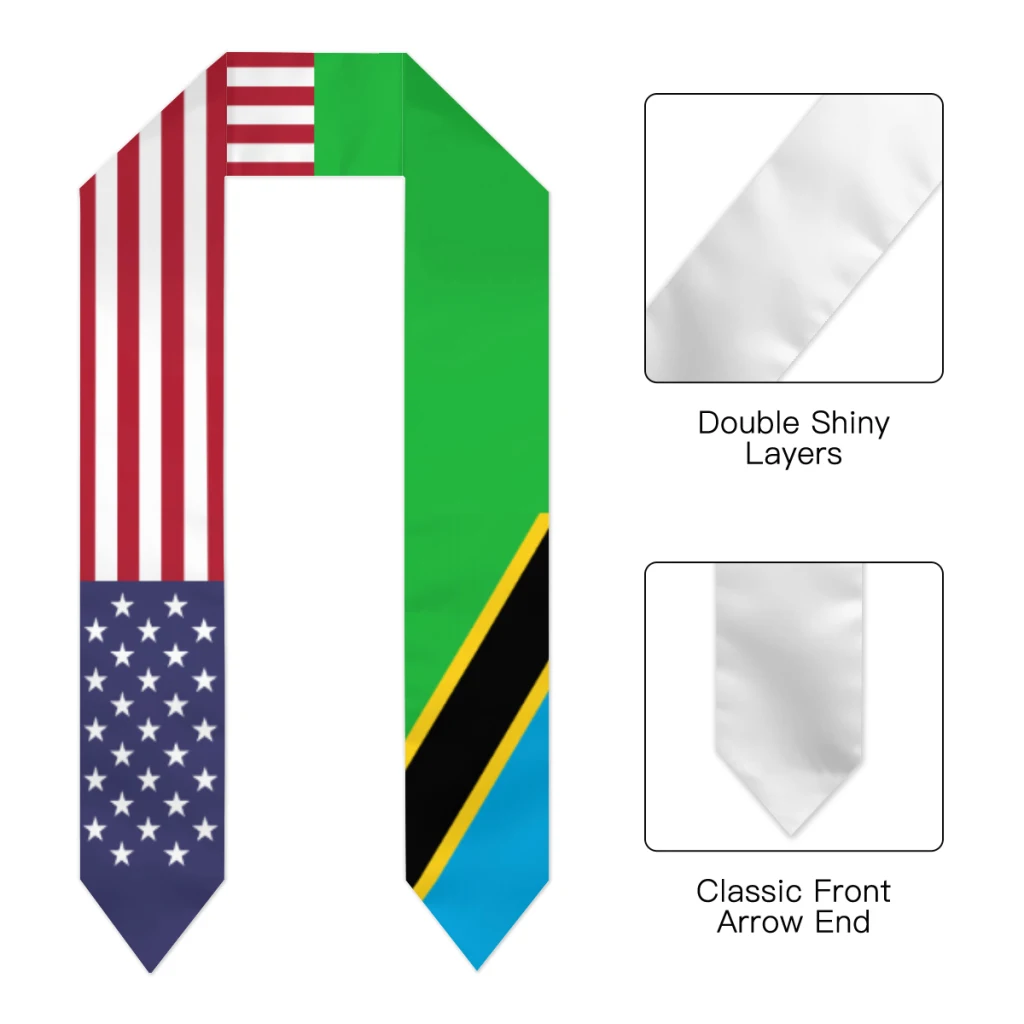 Graduation Sash Tanzania & USA United States Flag Stole Shawls Graduate Wraps Scraf International Student Pride Gifts