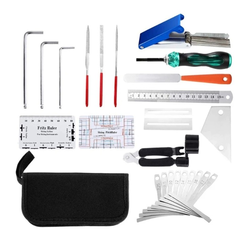 

25Pcs Guitar Repairing Maintenance Tool Kits with Ruler Gauge Measuring Tool Wrench Files Fingerboard Guard Guitar Part