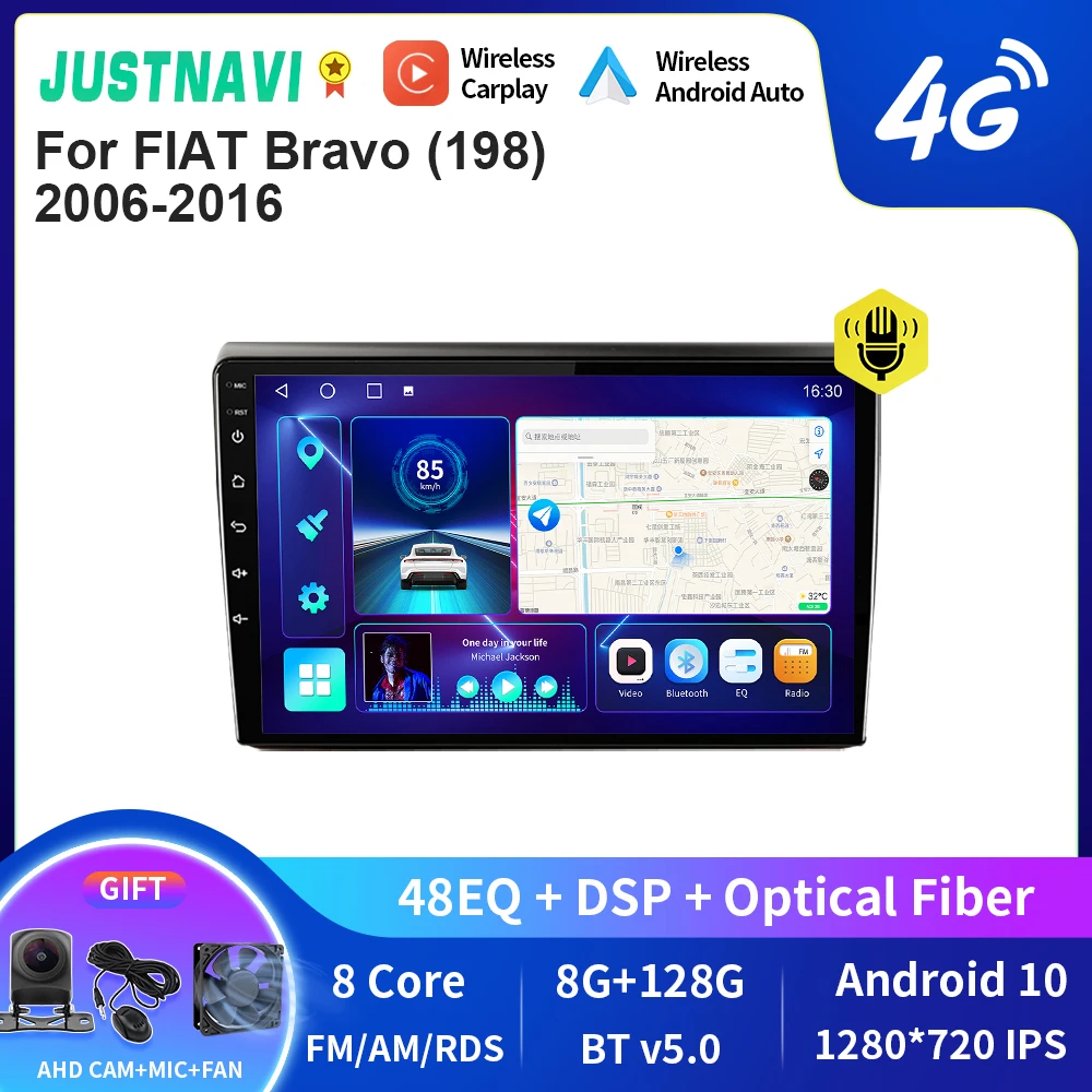 

JUSTNAVI QT10 Car Radio For FIAT Bravo (198) 2006-2016 Carplay Android Auto DSP Multimedia Video Player GPS Navigation Stereo