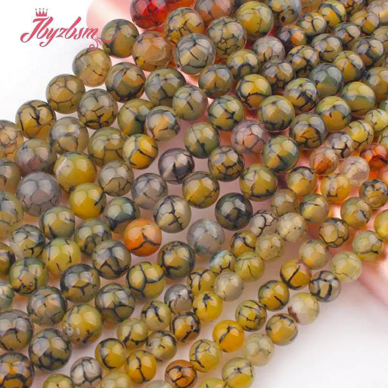 

6mm/8mm/10mm Natural Cracked Agate Smooth Round Stone Beads For Necklace Bracelets Jewelry Making Strand 15" DIY Loose Beads