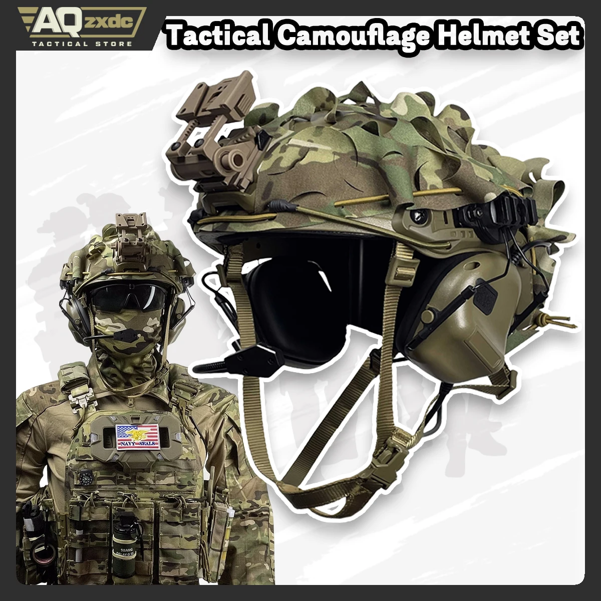 

Tactical Helmet Camouflage Cloth Set, with Camouflage Cloth & Airsoft Earphone & Night Vision Mount G24 for Hunting Paintball