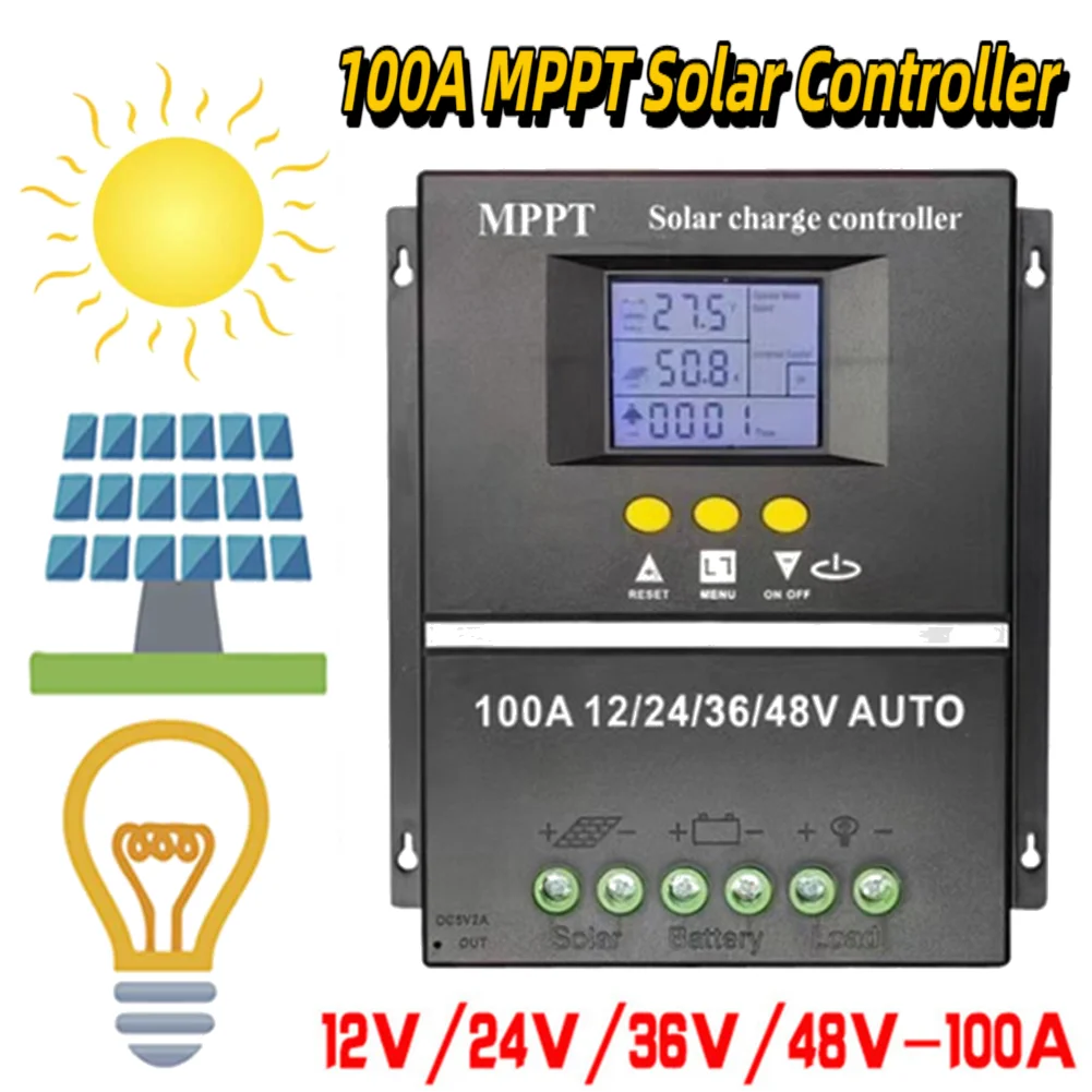 

100A MPPT Solar Charge Controller Intelligent Regulator Dual USB Solar Panel Regulator 12V 24V 36V 48V for Solar Panel