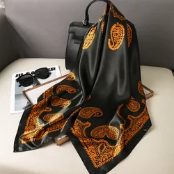 Paisley Print Bandana Head Women Scarfs Fashion Shawls Wraps Hijab Scarves Square Kerchief Silk Satin Neck Scarf For Ladies 90cm