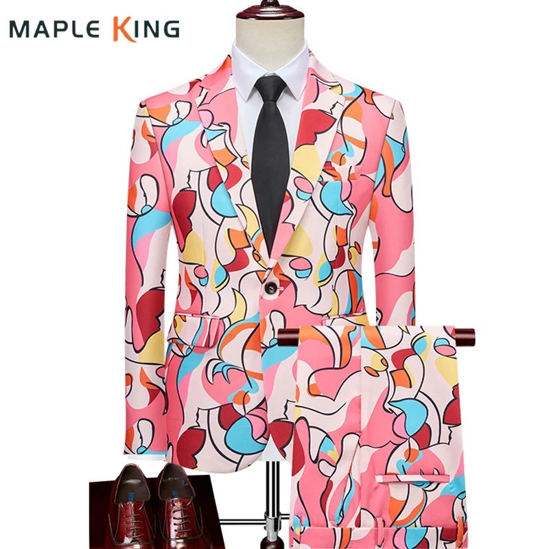 

Наряд на День Святого Валентина Мужское платье Костюмы + брюки Комплект из 2 предметов Роскошный принт Элегантное вечернее платье для банкета Блейзер Куртка Брюки