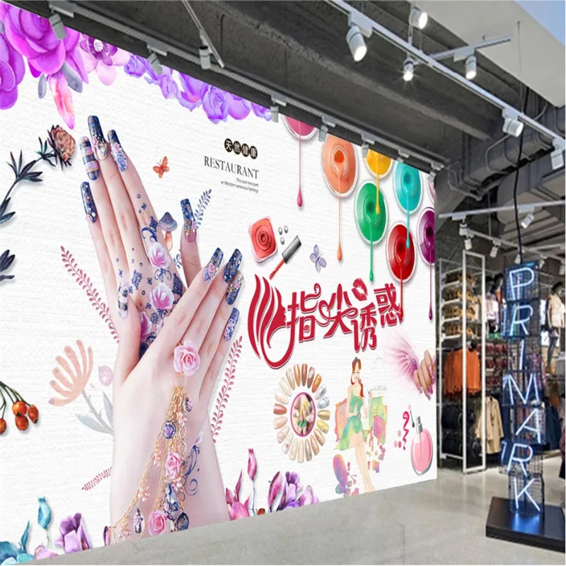 

Modern Fashion Cosmetics Nail Shop Fingertips Art Background Wall Paper 3D Beauty Salon Industrial Decor Mural Wallpaper 3D