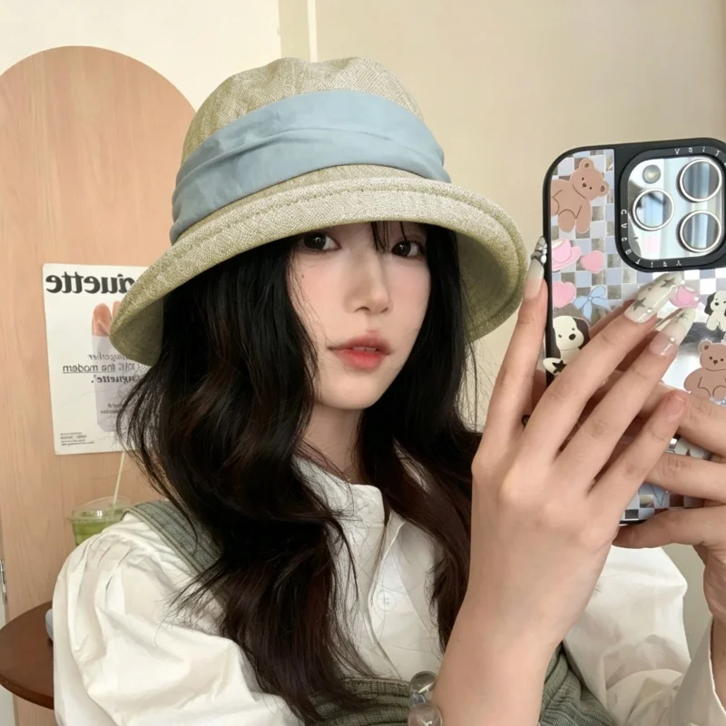 Versatile Sun Shading Split Fisherman Hat Large Eaves Foldable Bow Basin Spring Summer Small Face Display Outdoor Fishing Cap