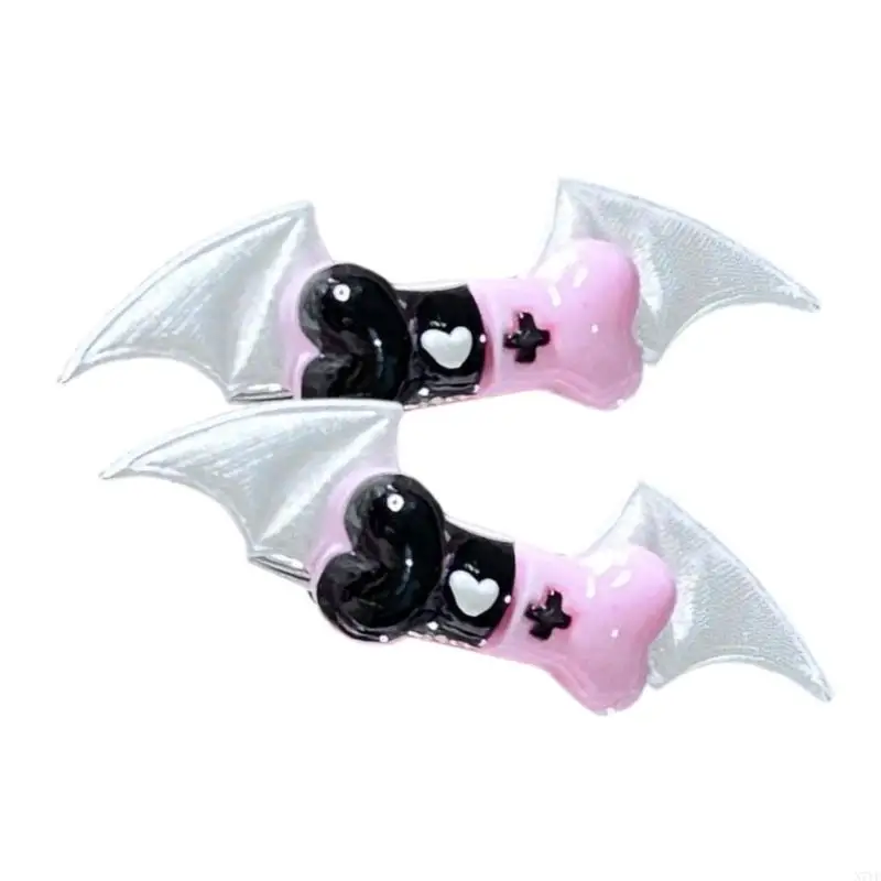 

N7YF Girl Flat Clip Hairpin Barrettes Unique Bone and Bat Wing for Women Girl