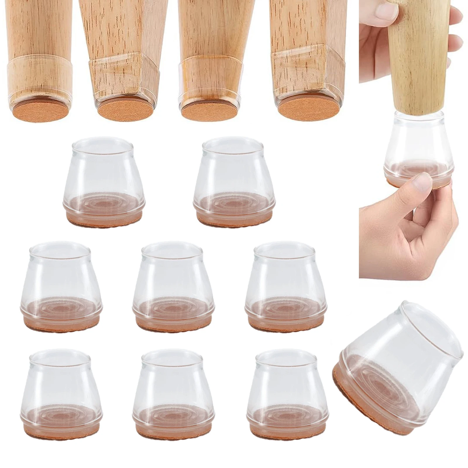

8PCS Silicone Chair Leg Protectors Round Felt Furniture Feet Pads Non Slip Anti Scratch Reduce Noise for Hardwood Floors