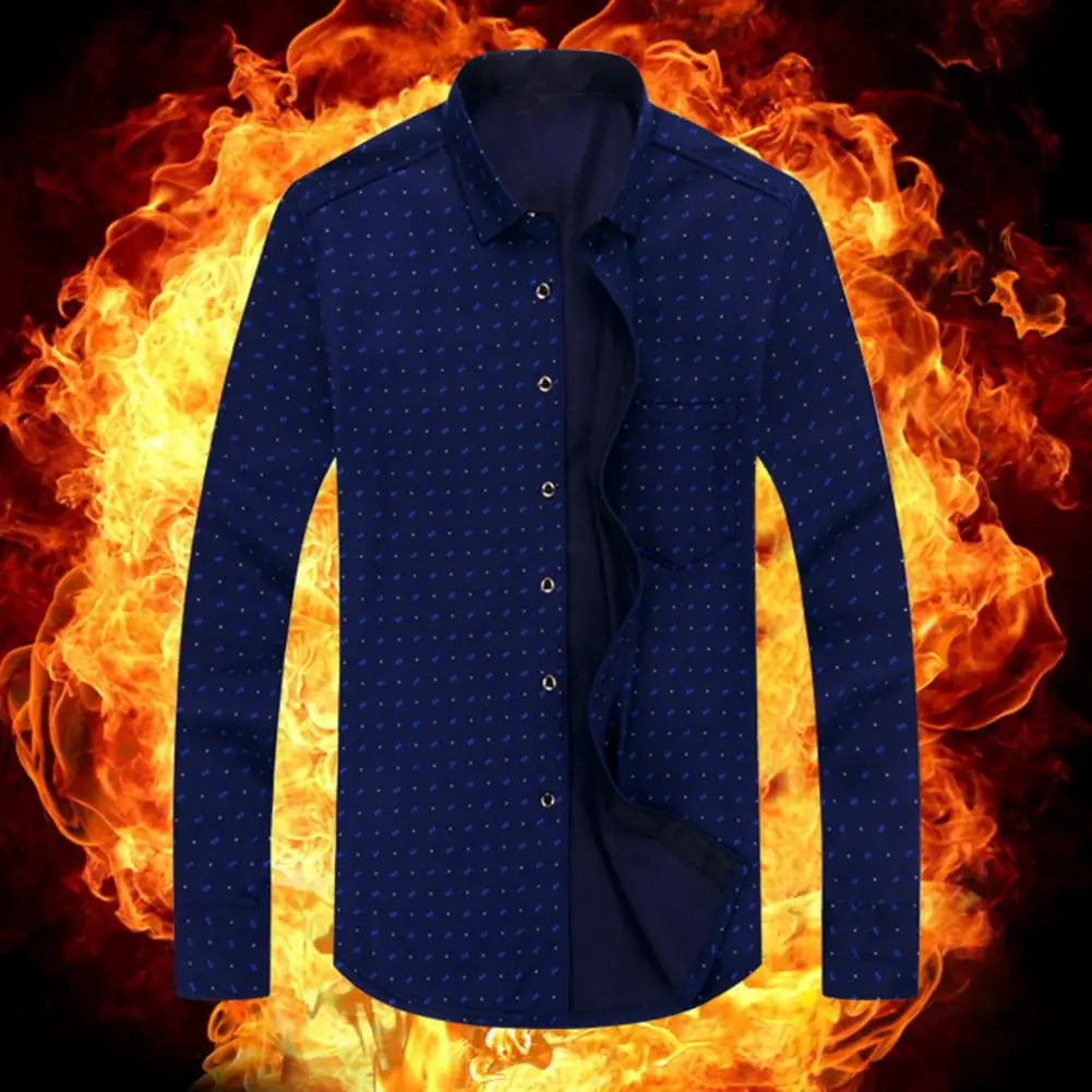 

Men Fleece Thermal Shirts Soft Warm Men Fleece Shirts Plaid Print Thick Plush Cardigan for Mid-aged Men Formal Business Style