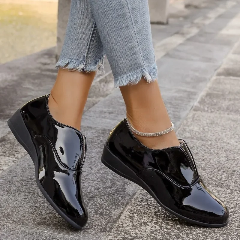 

Oxford Shoes Woman Casual Lace Up Flats Female Creepers Ladies Leather Shoe Black Low Heel Women Flats New British Style 42 43