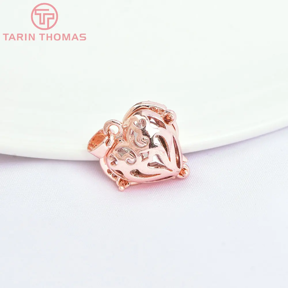 (6865) 4PCS 16x17MM 24K Gold Color Brass with Zircon Heart Charms Pendants High Quality DIY Jewelry Making Findings Wholesale