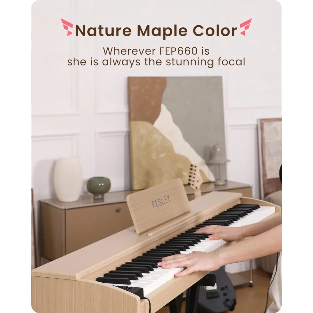 Maple Digital Piano with Weighted Keyboard - Portable 88 Key Electronic with 3 Pedal Keyboard, Featuring French Dream Audio Chip