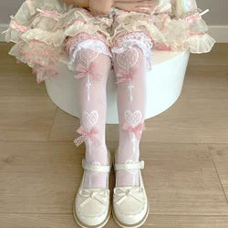 1 Pair Kid Girl Knee High Socks Lace Mesh Hollow JK Calf Frilly Sock for Monther Child Girl Summer Thin Breathabnle Pile Sock