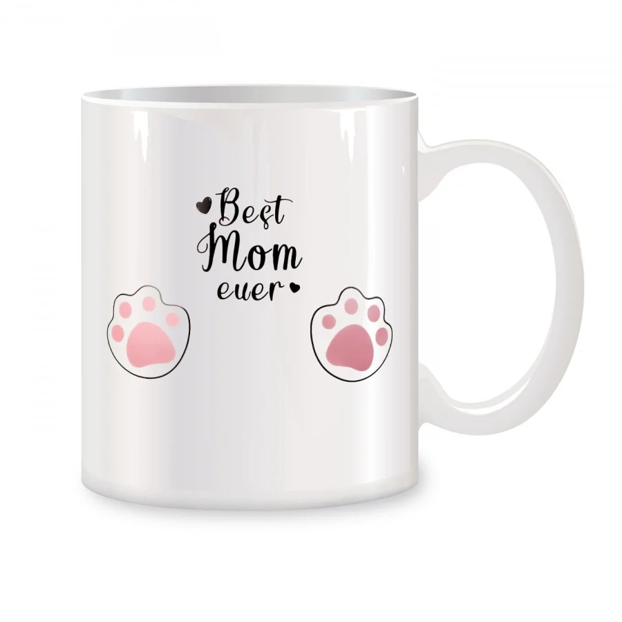 

Best Mom Ever, Cat Lover Mug, Ceramic Teacup, Coffee Mug, White, 11 oz, Female Birthday Novelty