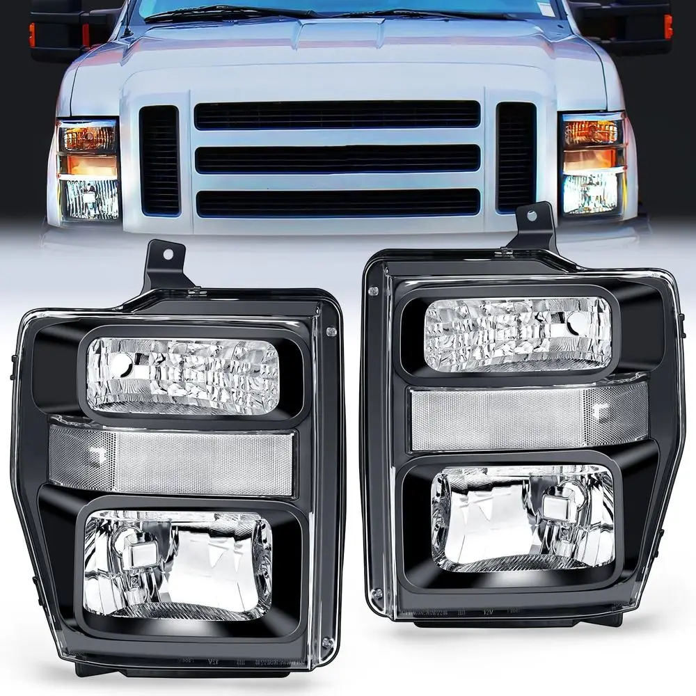 

2008-2010 Ford F250-F450 Super Duty Black Housing Clear Lens Headlights, Driver & Passenger Side Replacement