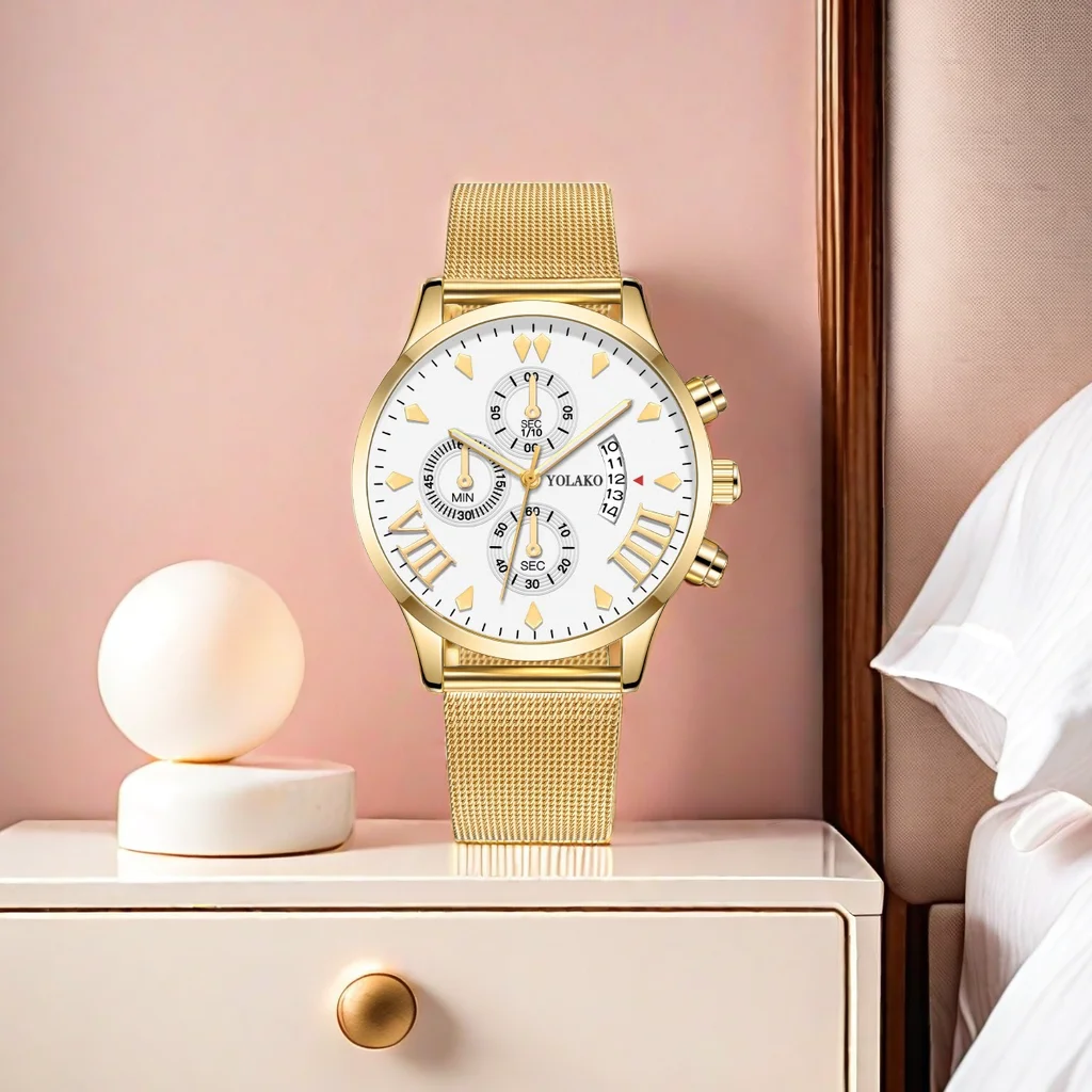 Funky Top Brand New Design New Product Ready Stock Multi-Color Multifunction Men Quartz Watches with Mesh Steel Band