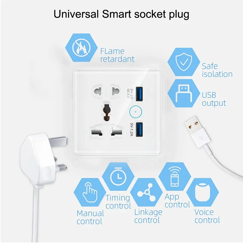 Tuya WiFi Zigbee Universal Wall Smart Socket Multi-function Power Plug Socket 13A  USB Charge AC110V-250V With Alexa Google Home