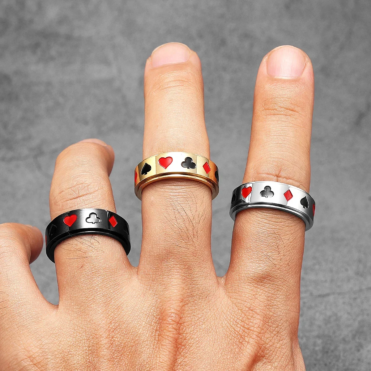 Lucky Poker Fidget Spinner Men Rings Stainless Steel Punk Luxury New In Women Jewelry Fashion Accessories Gift Wholesale