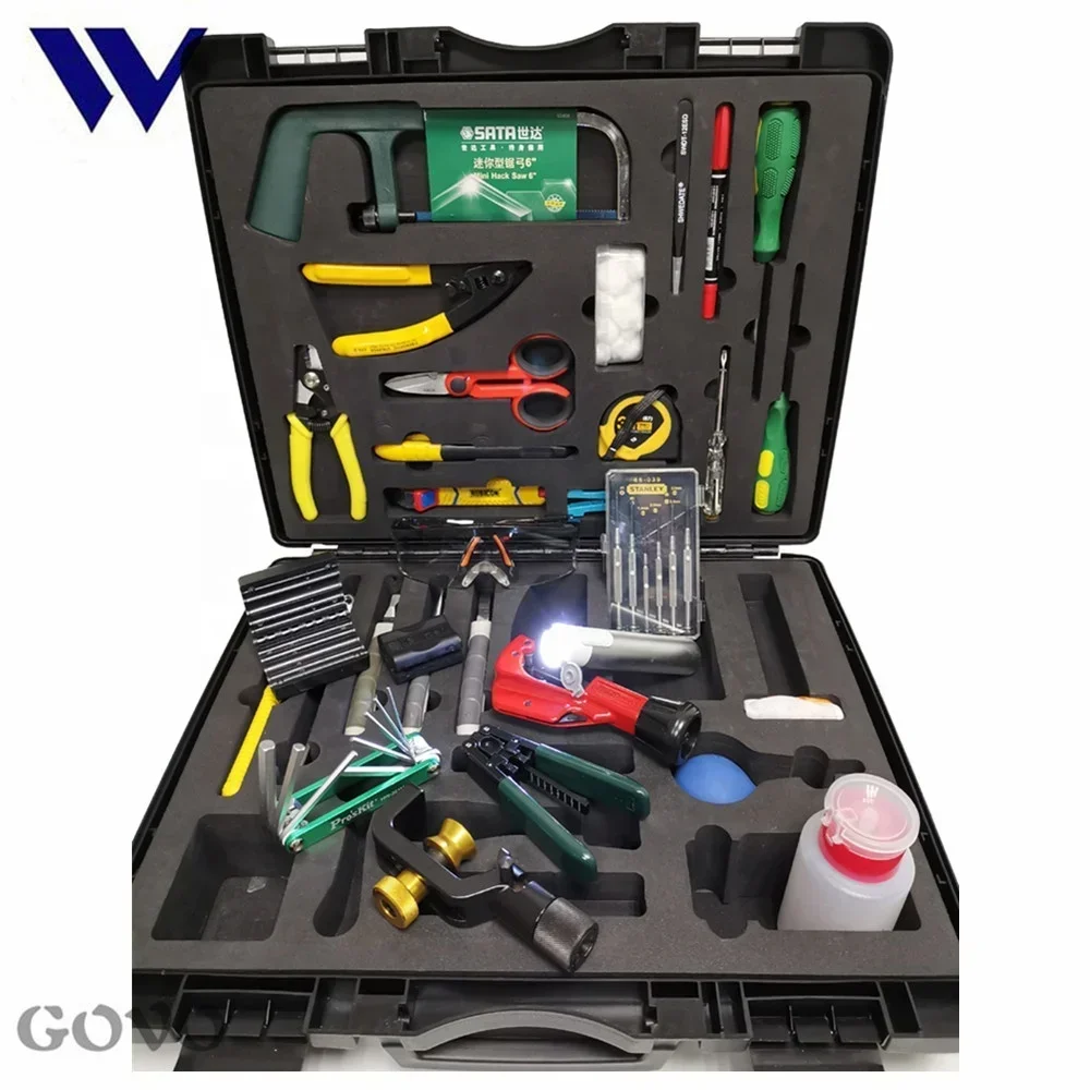 GOVO 29PCS Fiber Cable Splicing Tool Kits GW-29B Power meter Fiber cleaver Stripper