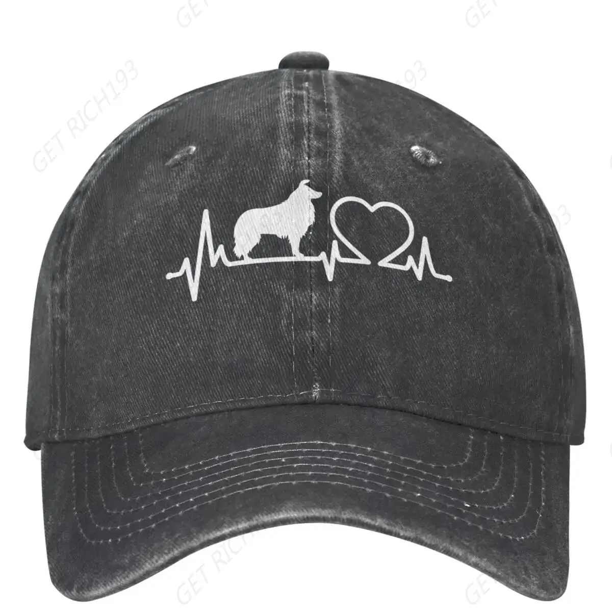 

Border Collie Baseball Cap Dog Heartbeat Running Hippie Fitted Retro Trucker Hat Unisex Men Fashion Sunscreen Baseball Caps