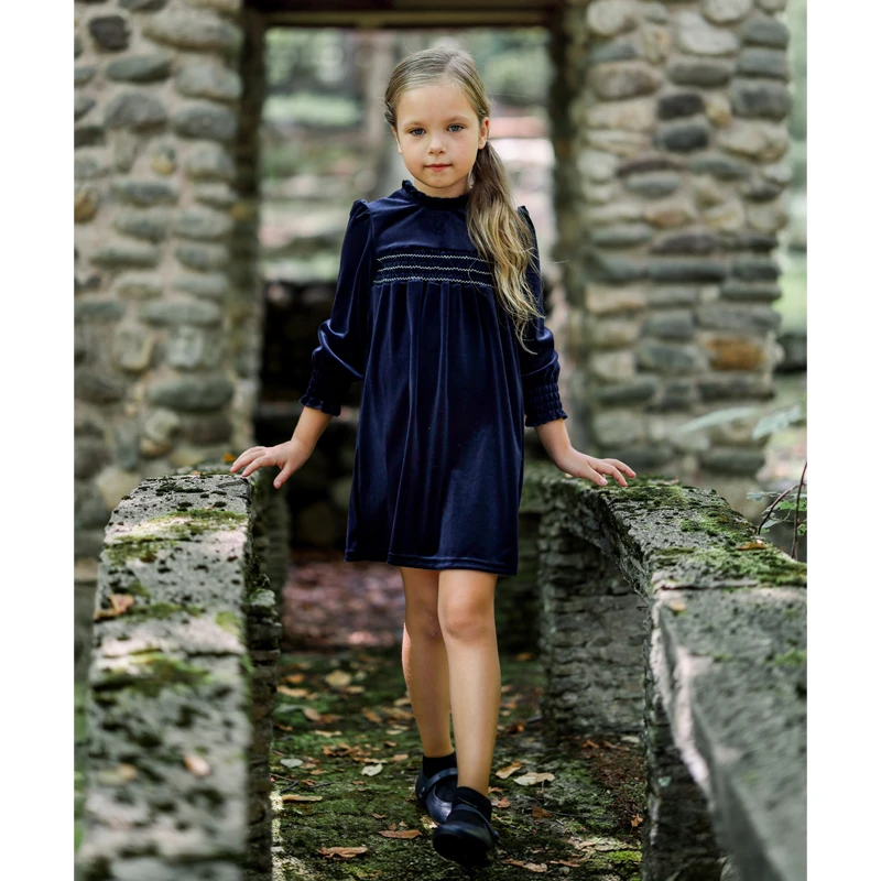 Ali Plus AW25 Smocked المخملية متماسكة مجموعة فستان رومبير الطفل الصبي السراويل العليا والسترة الأسرة مباريات تجهيزات الملابس #4