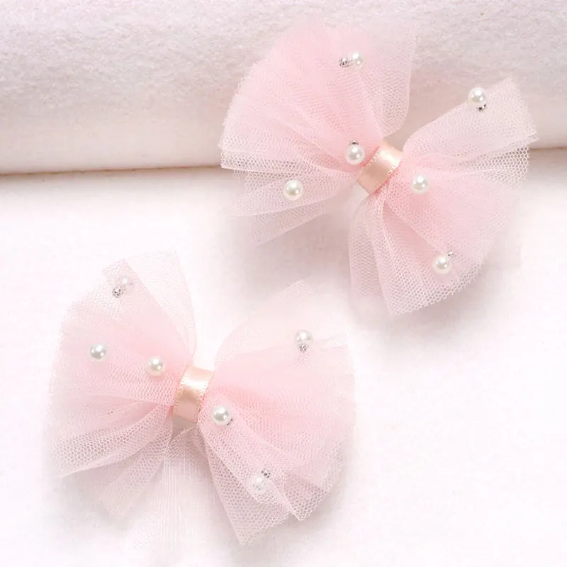 2Pcs Sweet Chiffon Bow Hairpin Side Clip For Girls Fashion Pearl Double-layer Bows Hair Clips Korea Headwear Hair Accessories