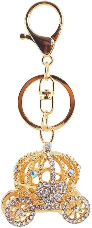 

One Pack Cute Love Love Crown Pumpkin Car Carriage Fairy Rhinestone Car Key Chain Ring Gift Bag Buckle Holder