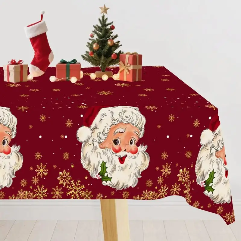 VIKAMA Christmas Tablecloth Santa Snowflake Print Xmas Table Cover Holiday Dining Table Home Party Decor