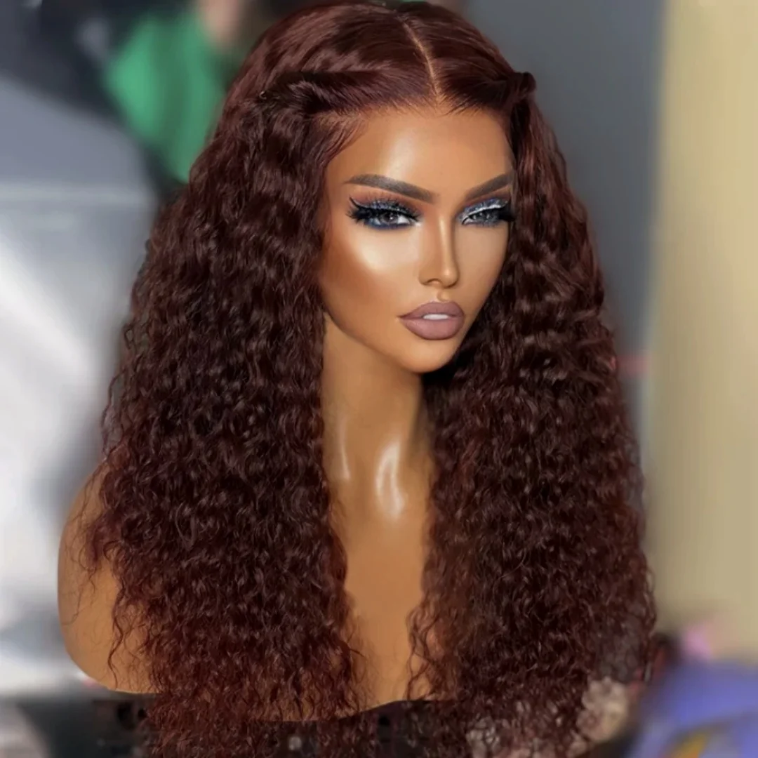 Wig Rambut Asli Cokelat Tua Keriting 30 Inch 13x4 13x6 Hd Lace Frontal Wig 4 #   Wig Rambut Ikal Warna-Warni Model Lace Front untuk Wanita