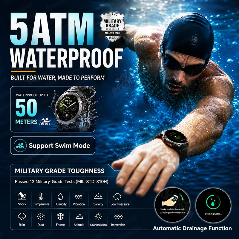 New 2026 Ultra Outdoor Sports Smart Watch Built in GPS Compass Altimeter Barometer 5ATM Waterproof Military Smart Watch For Men