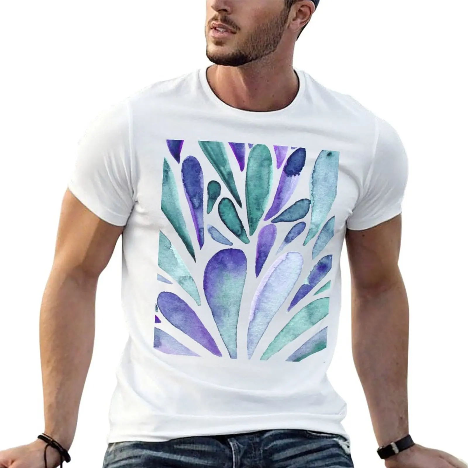 Watercolor artistic drops - purple and turquoise T-Shirt Durable Work Wear T-Shirt