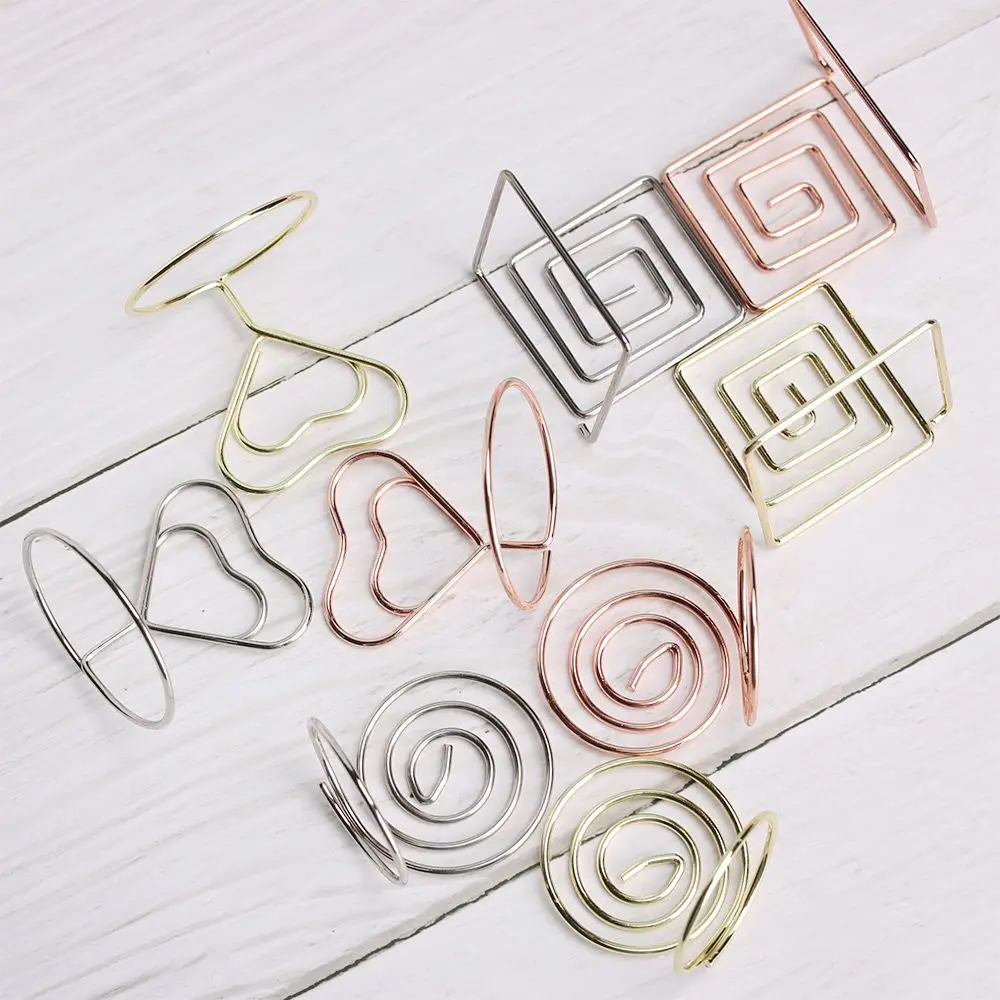 Fashion Paper Clamp Desktop Decoration Ring Shape Heart Shape Place Card Clamps Stand Table Numbers Holder Photos Clips