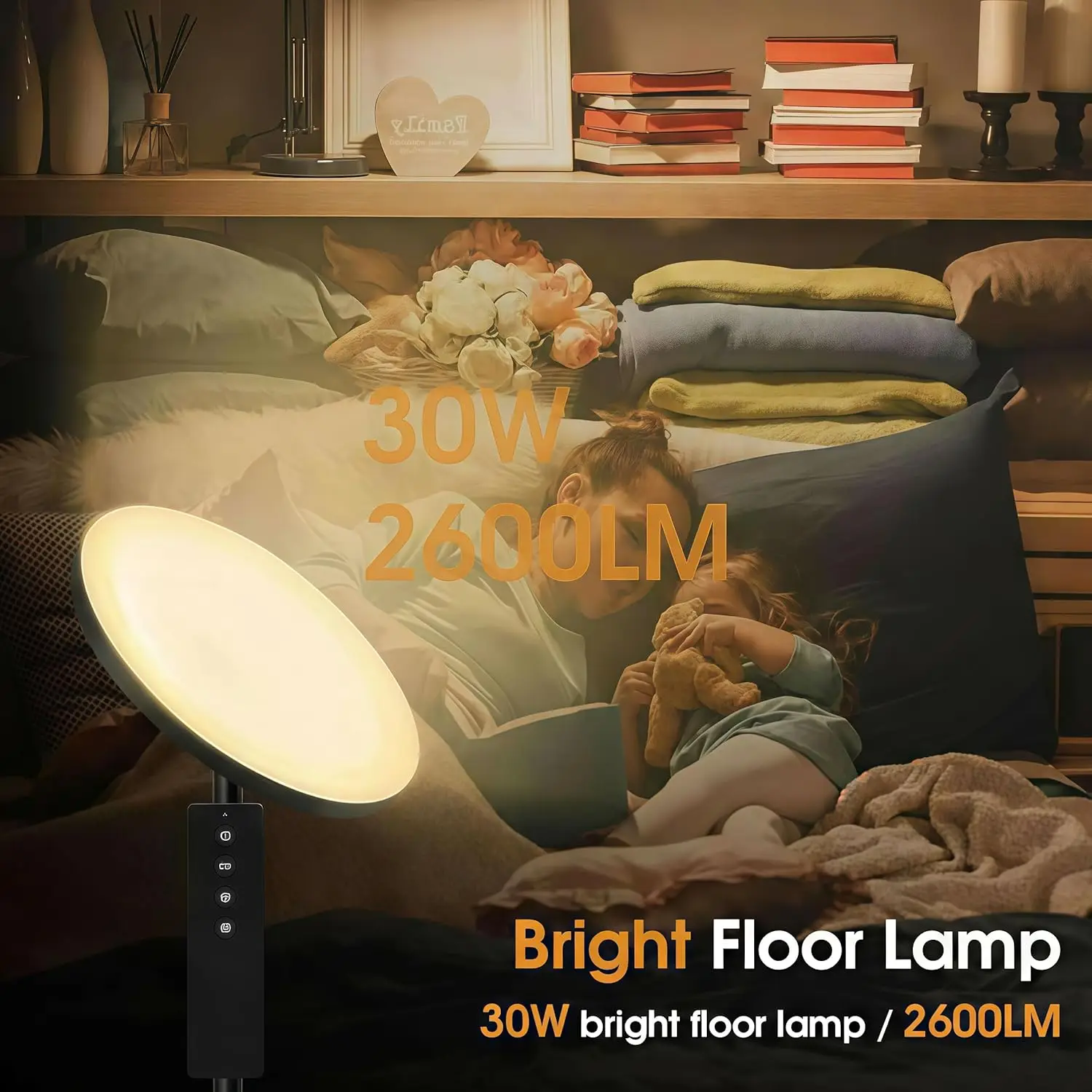 Remote Control Floor Lamp with Adjustable Brightness & Color, 30W LED for Living Room Bedroom Office