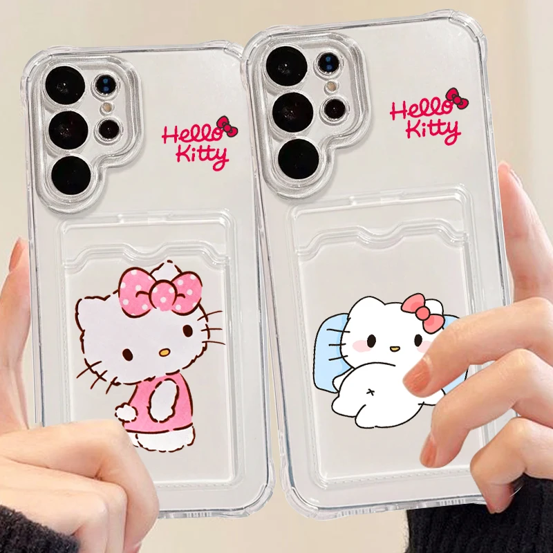 Hello Kitty Cute Art For Samsung A73 A72 A54 A71 A52 A53 A32 A22 A14 A13 A23 5G Photo Card Bag Transparent TPU Phone Case