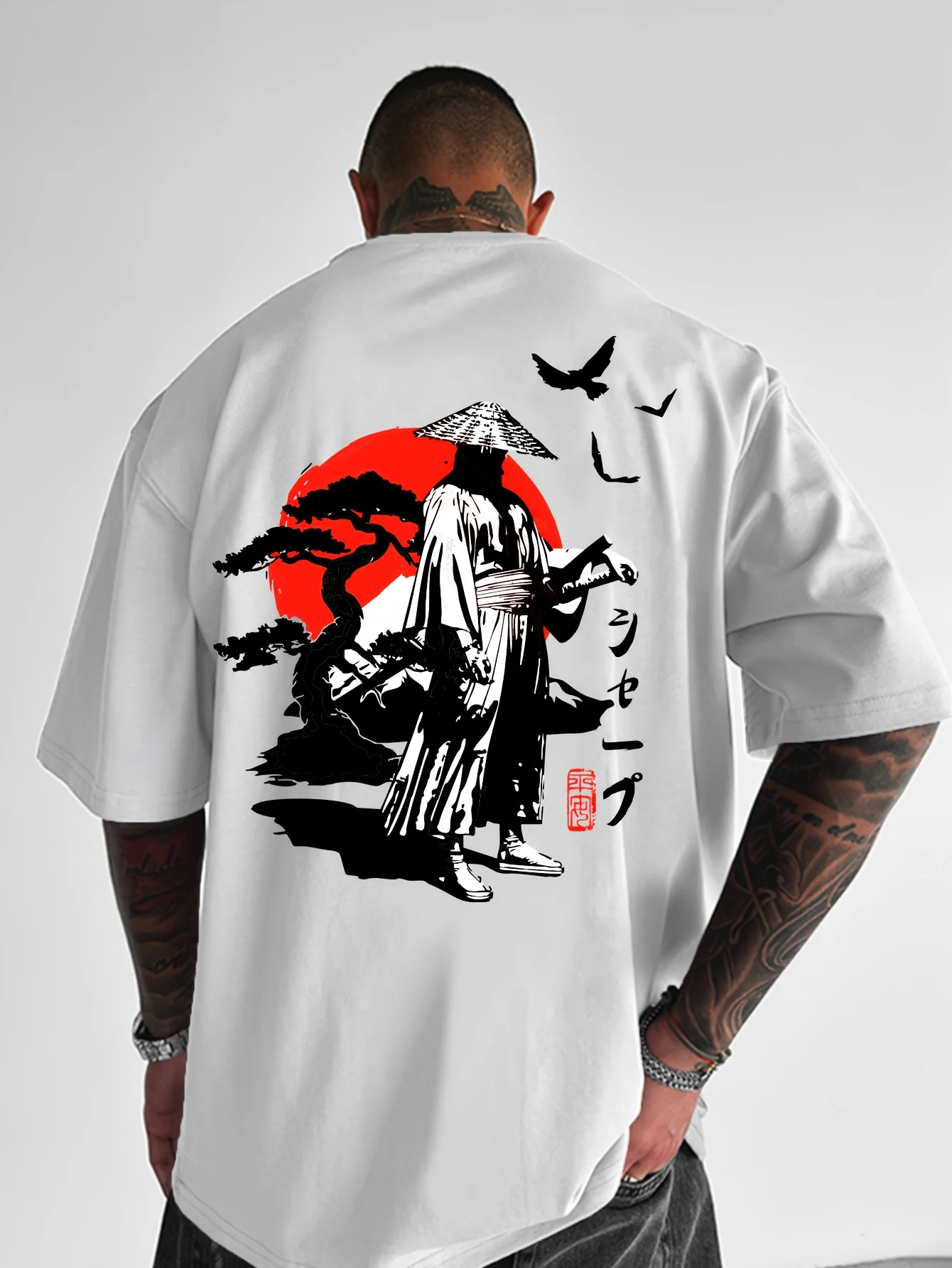 Camiseta de Verano 2026 con Estampado de Luna Roja Japonesa, para Hombre, Moda, Unisex, Cuello Redondo, Algodón