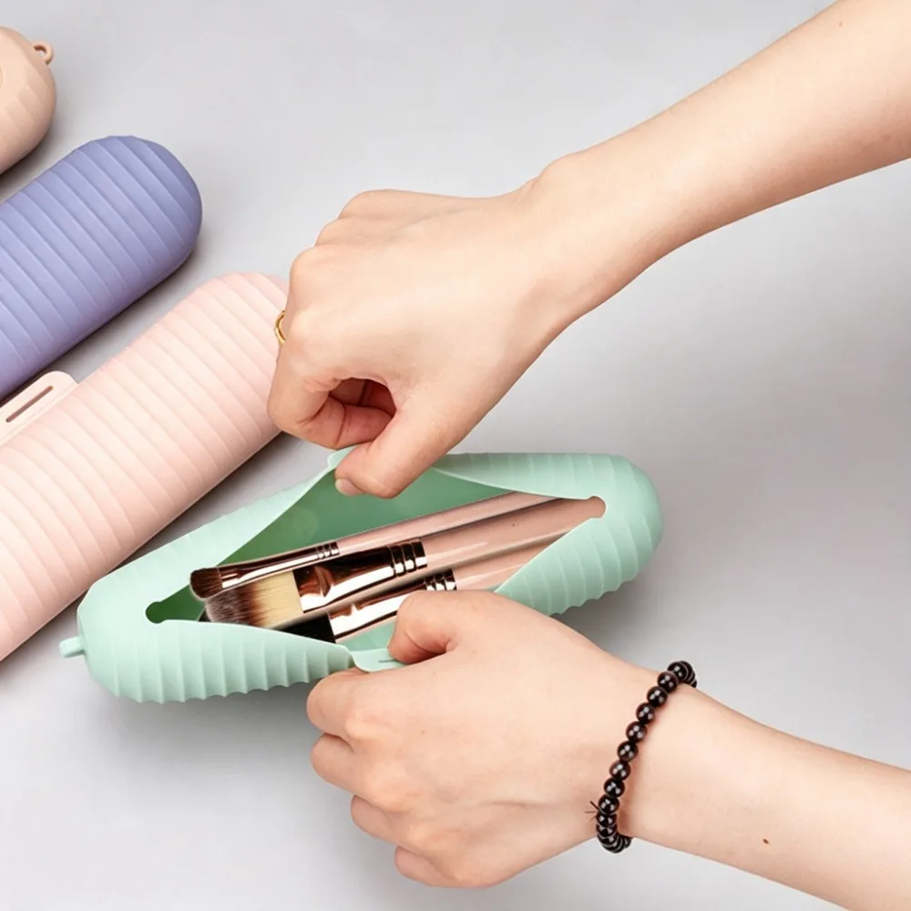 Portable Silicone Makeup Brush Holder Case, Travel‑Friendly Cosmetic Brush Storage Pouch, Washable Make‑up Brush Organizer